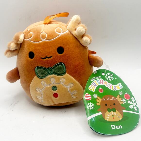 Squishmallows Ornament Den the Gingerbread Axolotl 4-Inch Plush Ornament NWT - Picture 1 of 5